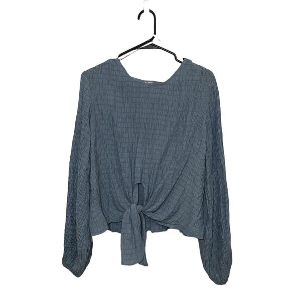 SOVERE Tie Front Light Blue Stretchy Crop Fit Top Blouse Size AUS 12 / US Large - Picture 8 of 9